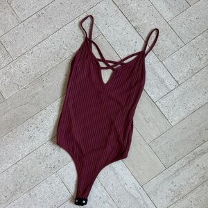 Wet Seal Burgundy Ribbed Bodysuit